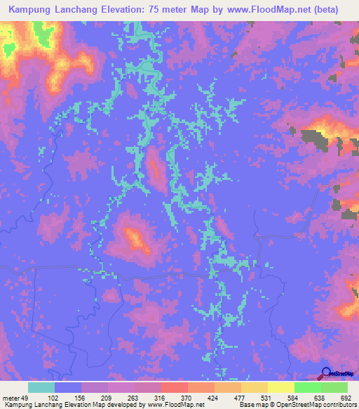 Kampung Lanchang,Malaysia Elevation Map