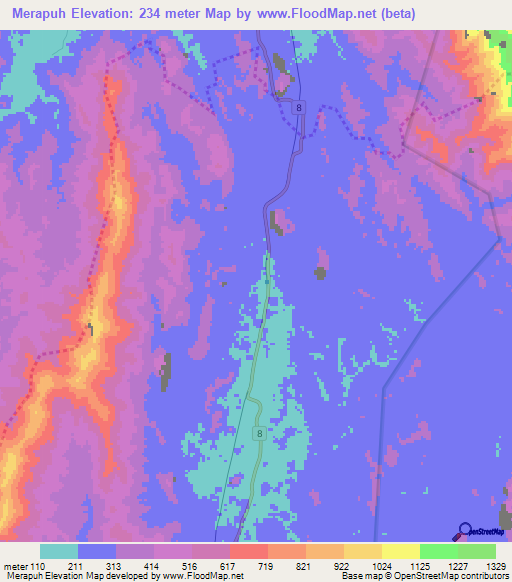 Merapuh,Malaysia Elevation Map