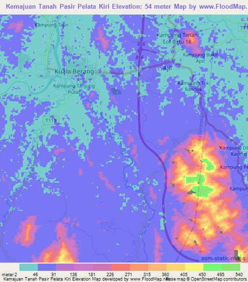 Kemajuan Tanah Pasir Pelata Kiri,Malaysia Elevation Map