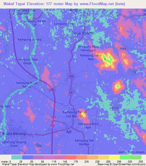 Wakaf Tapai,Malaysia Elevation Map