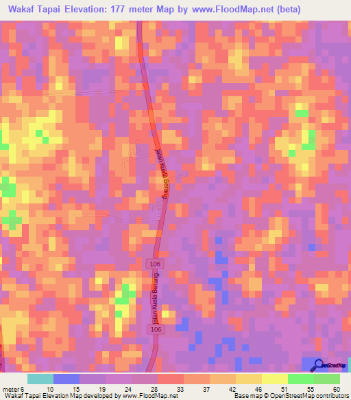 Wakaf Tapai,Malaysia Elevation Map