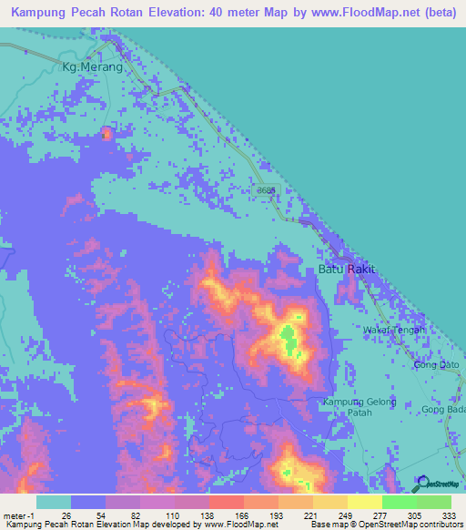 Kampung Pecah Rotan,Malaysia Elevation Map