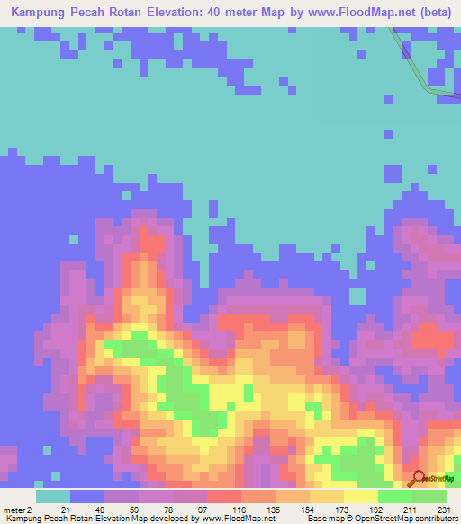 Kampung Pecah Rotan,Malaysia Elevation Map