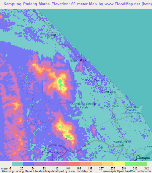 Kampung Padang Maras,Malaysia Elevation Map