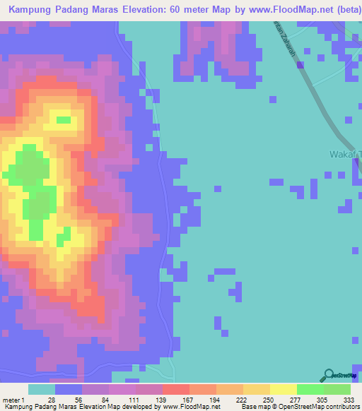 Kampung Padang Maras,Malaysia Elevation Map