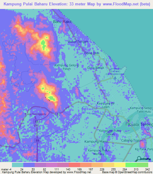 Kampung Pulai Baharu,Malaysia Elevation Map