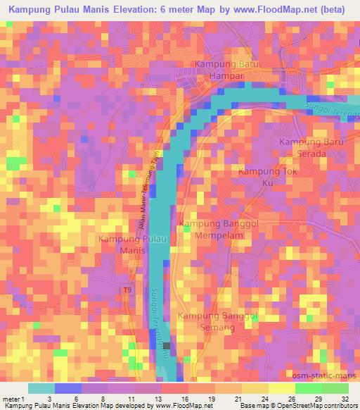 Kampung Pulau Manis,Malaysia Elevation Map