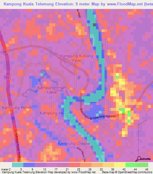 Kampung Kuala Telemung,Malaysia Elevation Map