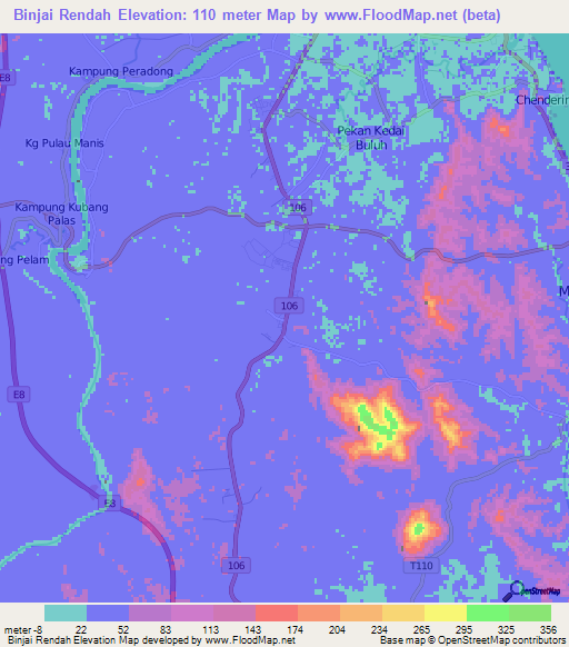 Binjai Rendah,Malaysia Elevation Map