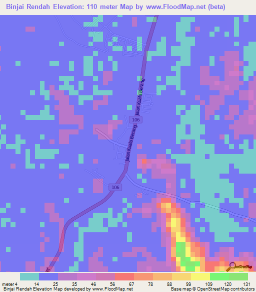 Binjai Rendah,Malaysia Elevation Map