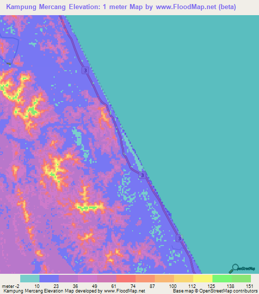 Kampung Mercang,Malaysia Elevation Map