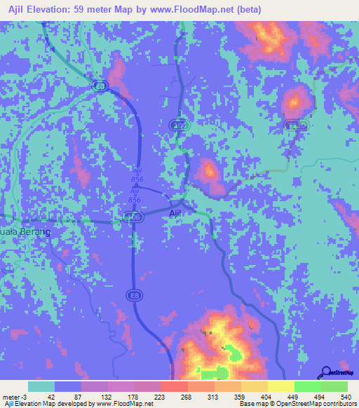 Ajil,Malaysia Elevation Map