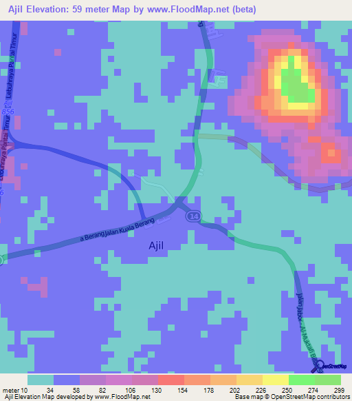 Ajil,Malaysia Elevation Map