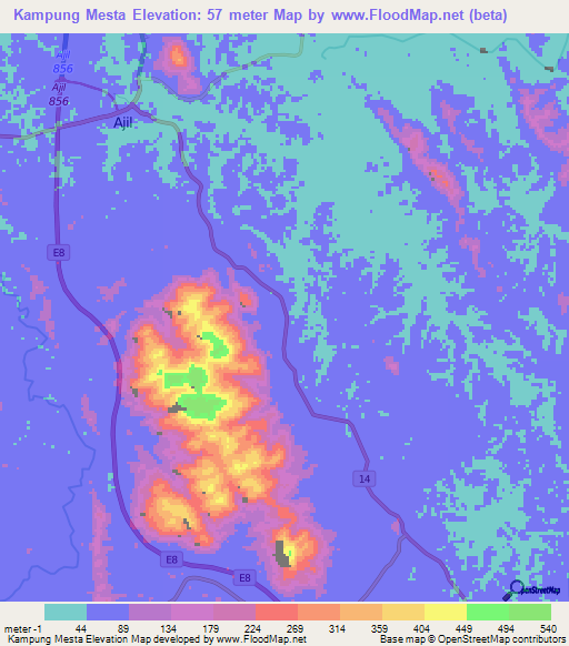 Kampung Mesta,Malaysia Elevation Map