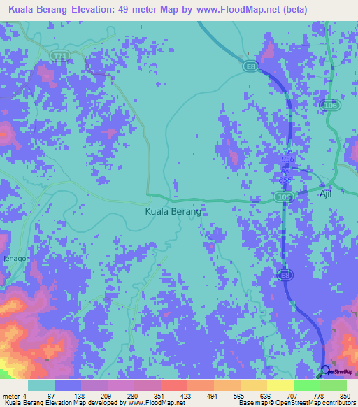 Kuala Berang,Malaysia Elevation Map