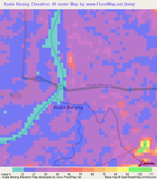 Kuala Berang,Malaysia Elevation Map