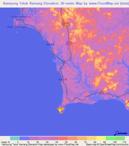 Kampung Teluk Kemang,Malaysia Elevation Map