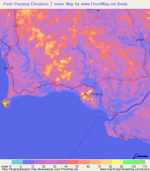 Pasir Panjang,Malaysia Elevation Map