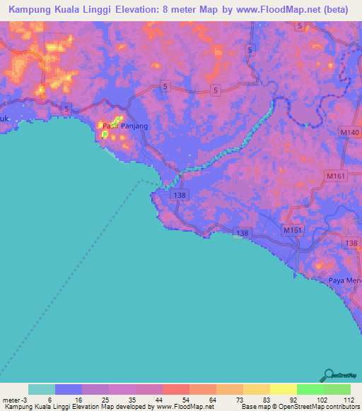 Kampung Kuala Linggi,Malaysia Elevation Map