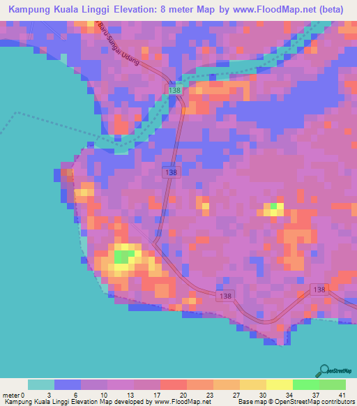 Kampung Kuala Linggi,Malaysia Elevation Map