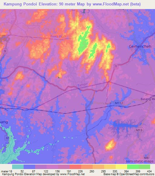 Kampung Pondoi,Malaysia Elevation Map