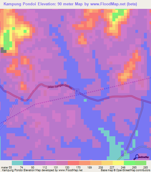 Kampung Pondoi,Malaysia Elevation Map