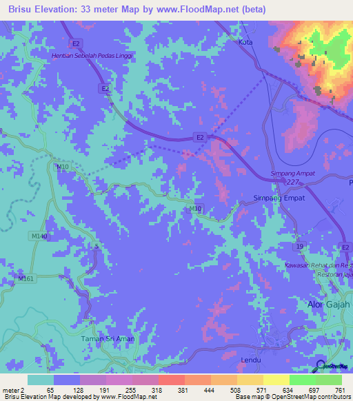 Brisu,Malaysia Elevation Map