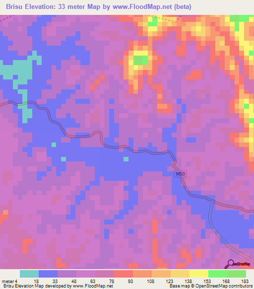 Brisu,Malaysia Elevation Map