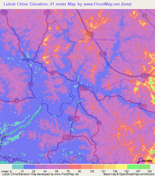 Lubok China,Malaysia Elevation Map