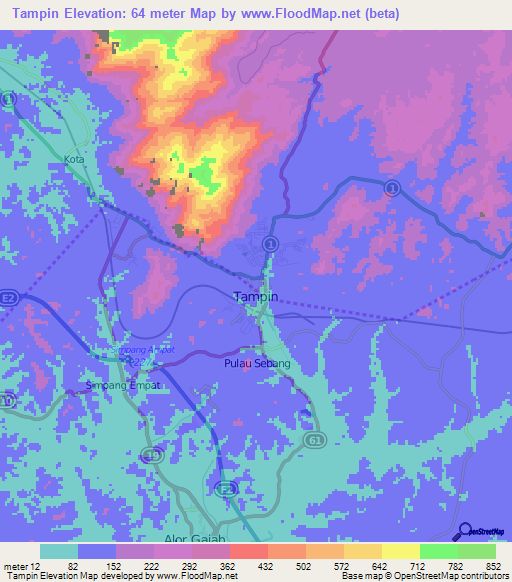 Tampin,Malaysia Elevation Map