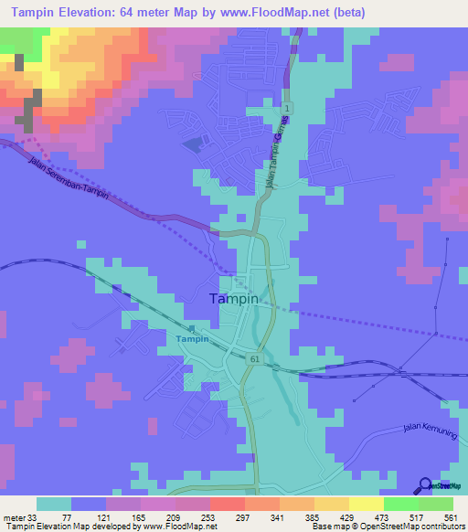 Tampin,Malaysia Elevation Map