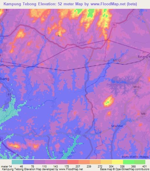 Kampung Tebong,Malaysia Elevation Map