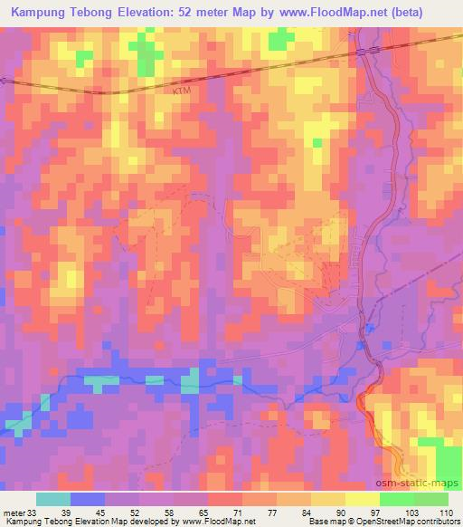 Kampung Tebong,Malaysia Elevation Map