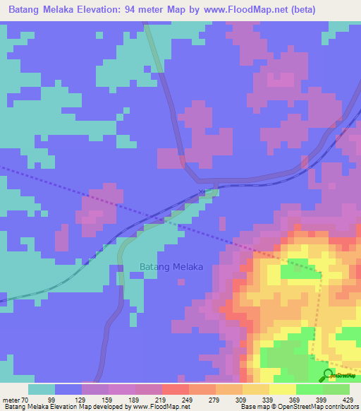 Batang Melaka,Malaysia Elevation Map