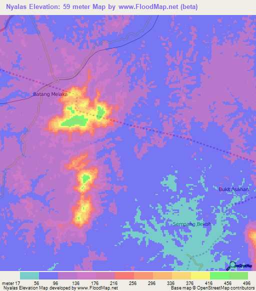 Nyalas,Malaysia Elevation Map