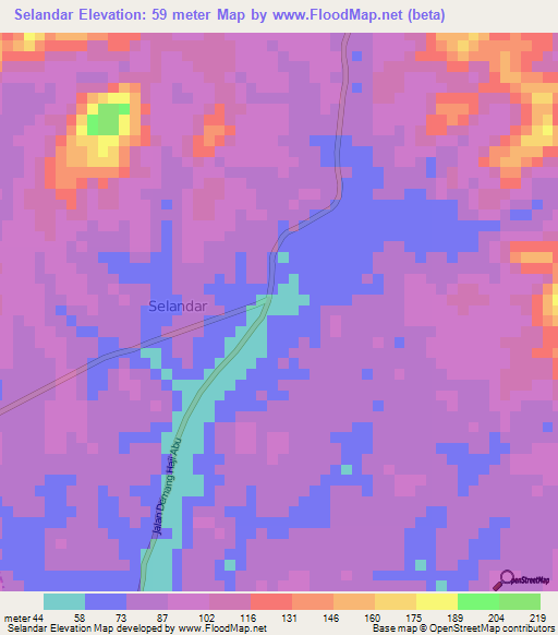 Selandar,Malaysia Elevation Map