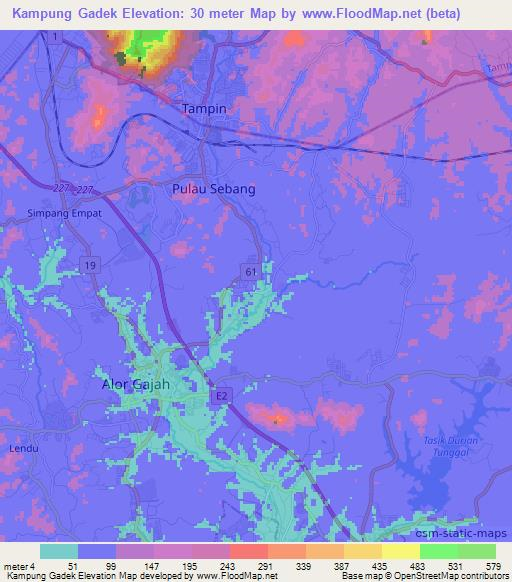 Kampung Gadek,Malaysia Elevation Map