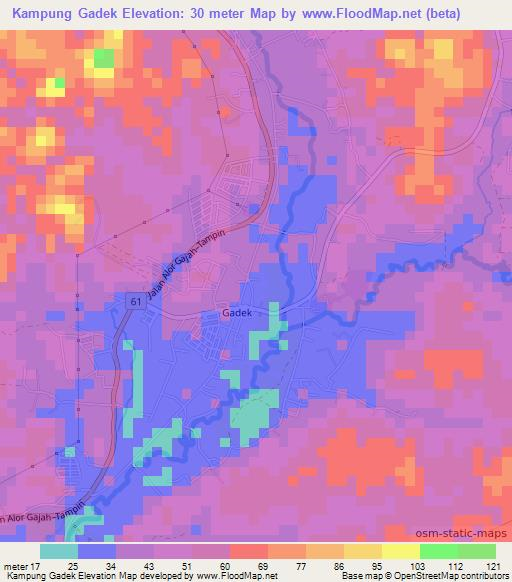 Kampung Gadek,Malaysia Elevation Map