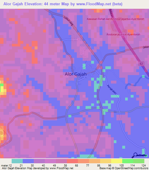 Alor Gajah,Malaysia Elevation Map