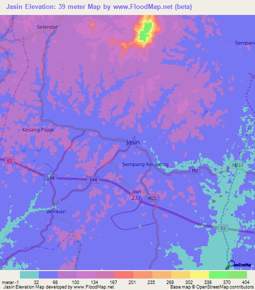 Jasin,Malaysia Elevation Map