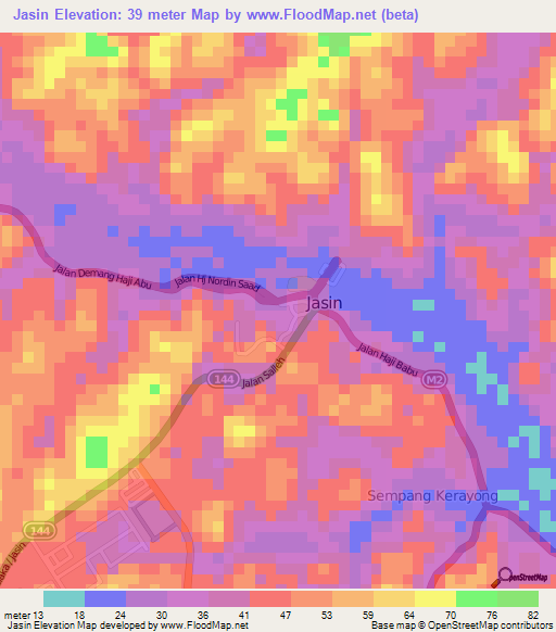 Jasin,Malaysia Elevation Map