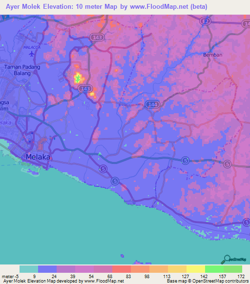 Ayer Molek,Malaysia Elevation Map