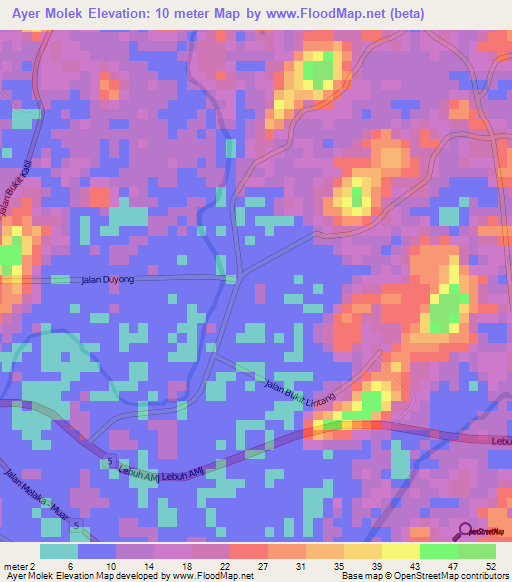 Ayer Molek,Malaysia Elevation Map