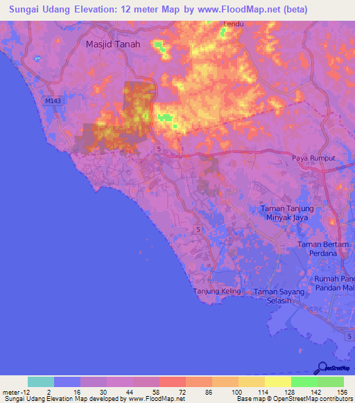 Sungai Udang,Malaysia Elevation Map