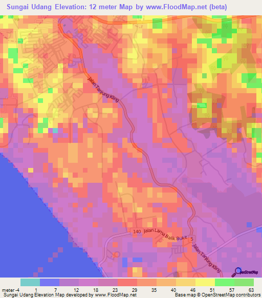 Sungai Udang,Malaysia Elevation Map