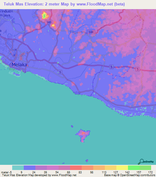 Teluk Mas,Malaysia Elevation Map