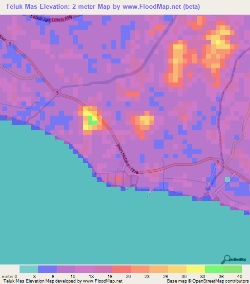 Teluk Mas,Malaysia Elevation Map