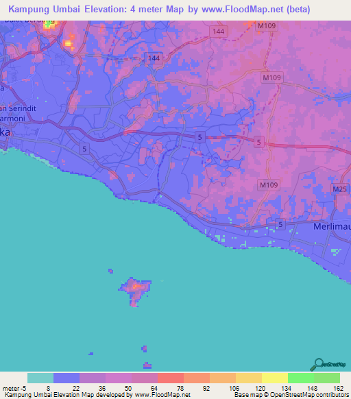 Kampung Umbai,Malaysia Elevation Map