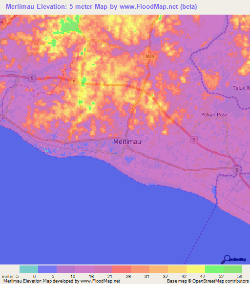 Merlimau,Malaysia Elevation Map