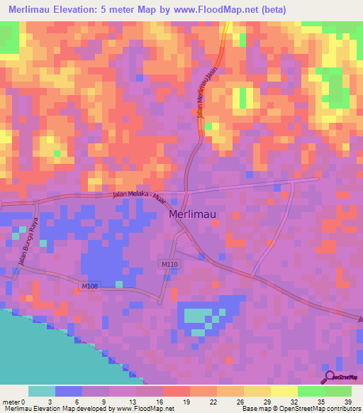 Merlimau,Malaysia Elevation Map